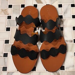 CHLOE Black Scalloped Sandals - Size 9.5 (40)